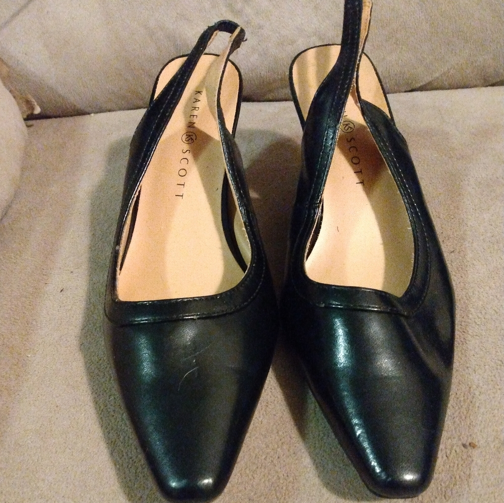 Black leather slingback heels